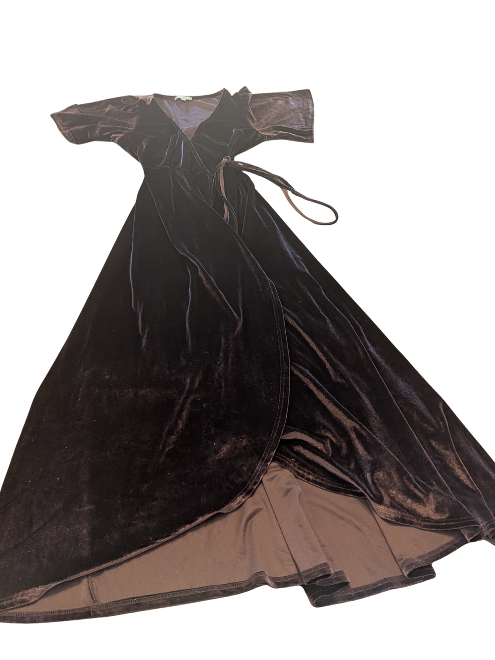 EUC Baltic Born Womens Large Meghan Velvet Wrap Maxi Dress Spice Brown